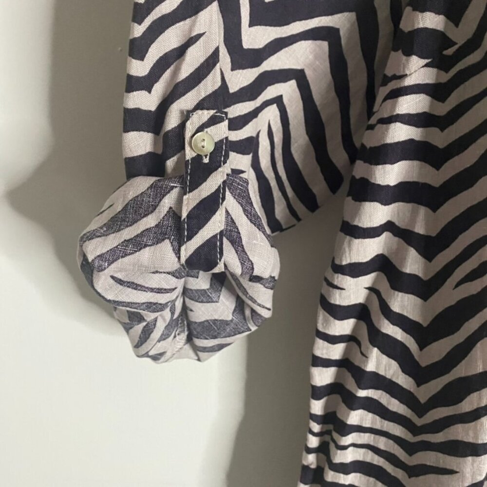(2) Tahari linen tunic blouses 3X green brown stripe - Picture 8 of 12